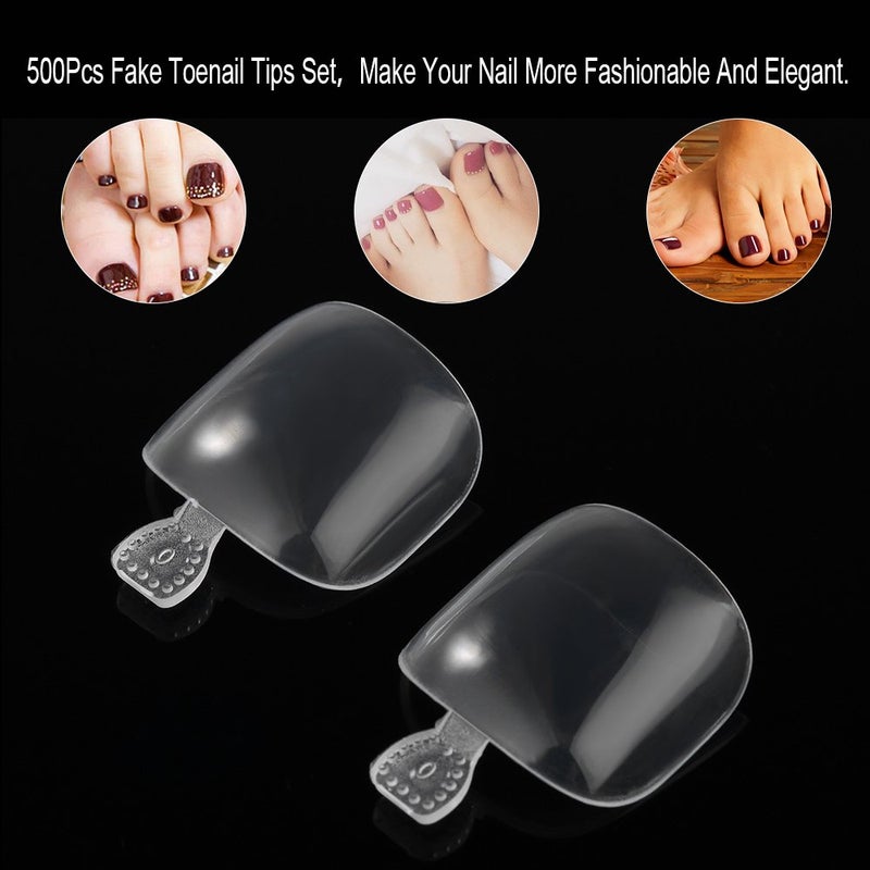 YIMART 500Pcs Fake Toenail Tips Set Nail Art Toe Decoration Full Cover False Toe Nail Tips for DIY Salon Foot Manicure Sticker Tools (Clear) - Image 2